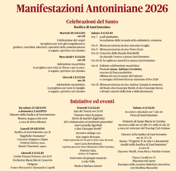 Manifestazioni Antoniniane 2026